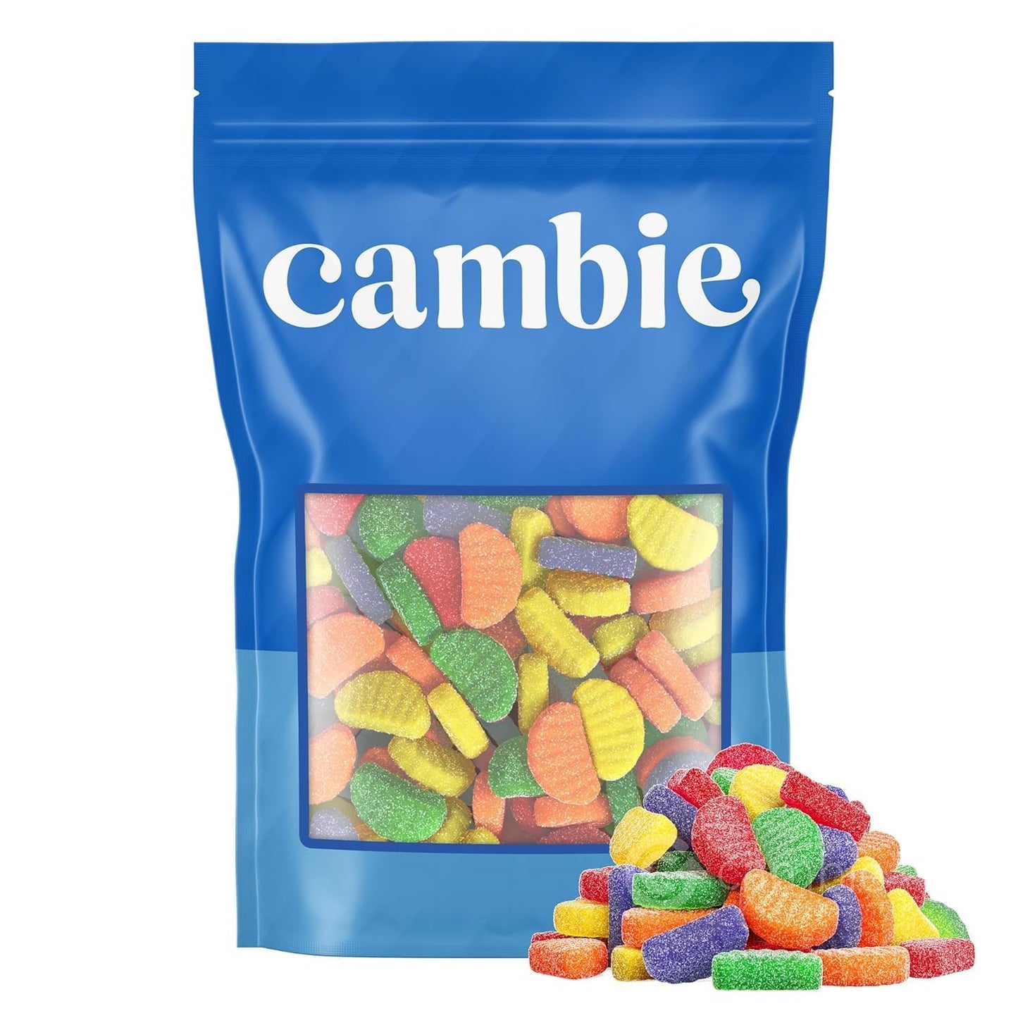 Cambie Fruit Slices Candy, 2 lb of Assorted Fruit Slices Jelly Candy in Five Mouth-Watering Flavors - Cherry, Orange, Mint, Grape and Lemon, Soft