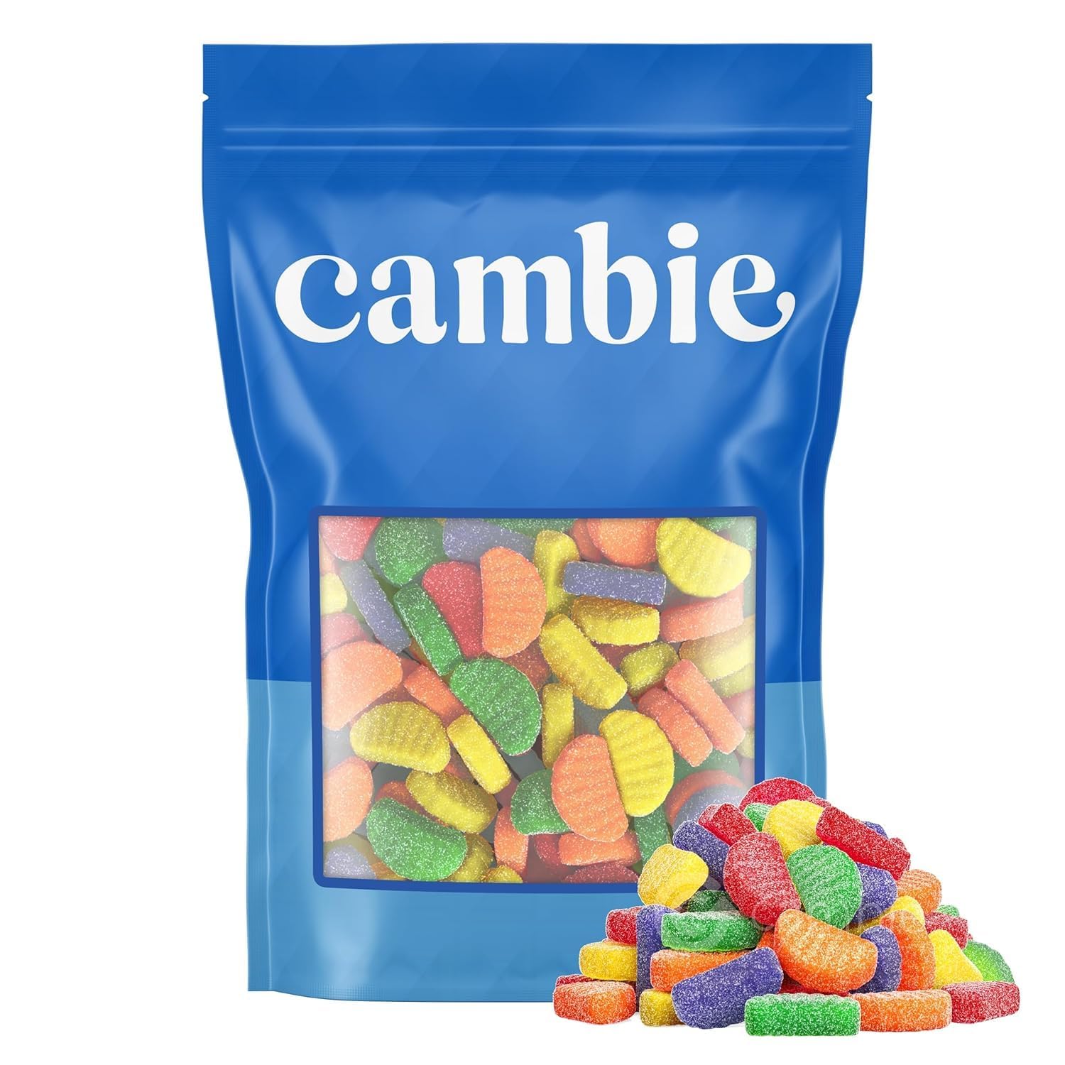 Cambie Fruit Slices Candy, 2 lb of Assorted Fruit Slices Jelly Candy in Five Mouth-Watering Flavors - Cherry, Orange, Mint, Grape and Lemon, Soft