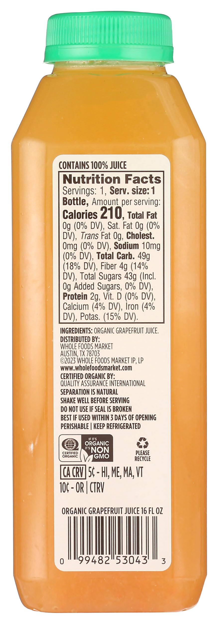 WHOLE FOODS MARKET Organic Grapefruit Juice, 16 FZ