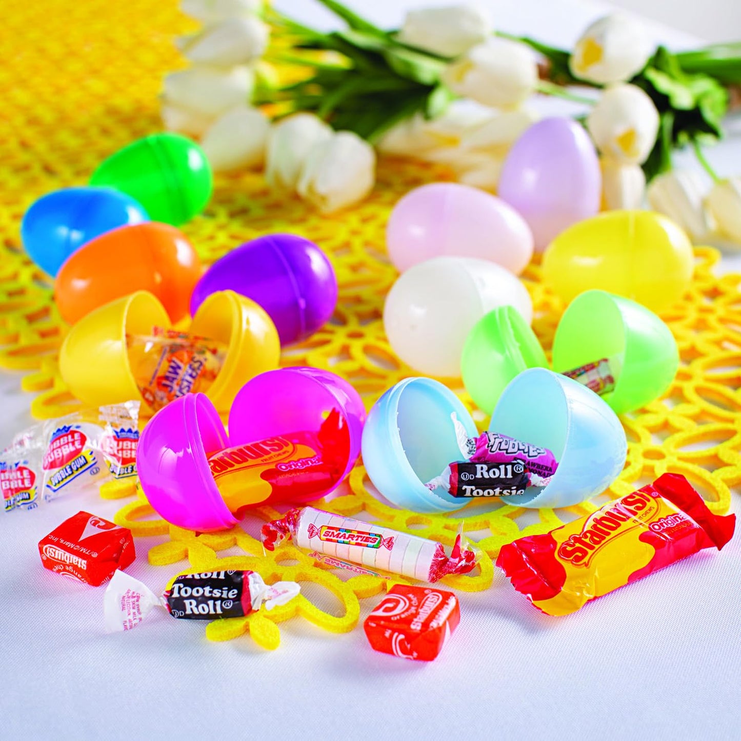 Fun Express Candy Filled Easter Eggs Bulk 24 Pack - Pre-Filled Plastic Easter Eggs with Chocolate Candy Inside | Pastel Colors for Hunt Party Supplies