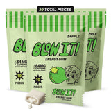 Blow It - Caffeinated Xylitol Gum - Intensified Energy and Focus Boost Effect - Green Coffee Bean Infused Sugar Free Gum - Zapple Flavor - 3-Pack (30