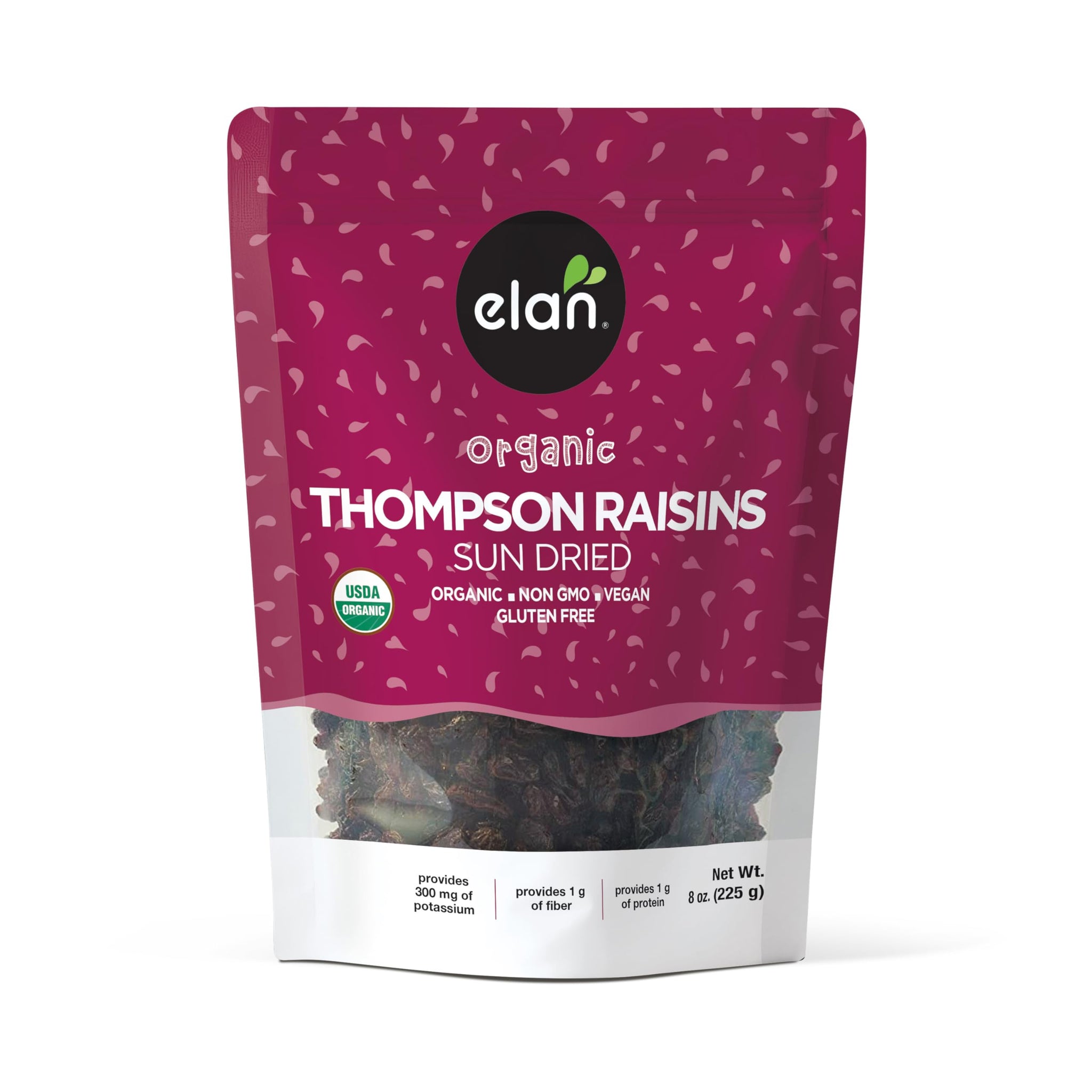 Elan Organic Sun-Dried Thompson Raisins, 7.9 oz, Dried Fruits, No Added Sugar, Non-GMO, Vegan, Gluten-Free, Kosher, Healthy Snacks, Naturally Sweet