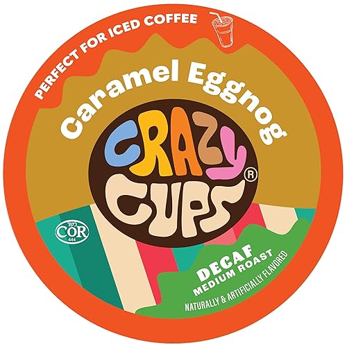 Crazy Cups Decaf Flavored Coffee Pods, Decaf Eggnog Holiday Coffee Pods, Single Serve for Keurig K Cups Machines, Medium Roast, 22 Count