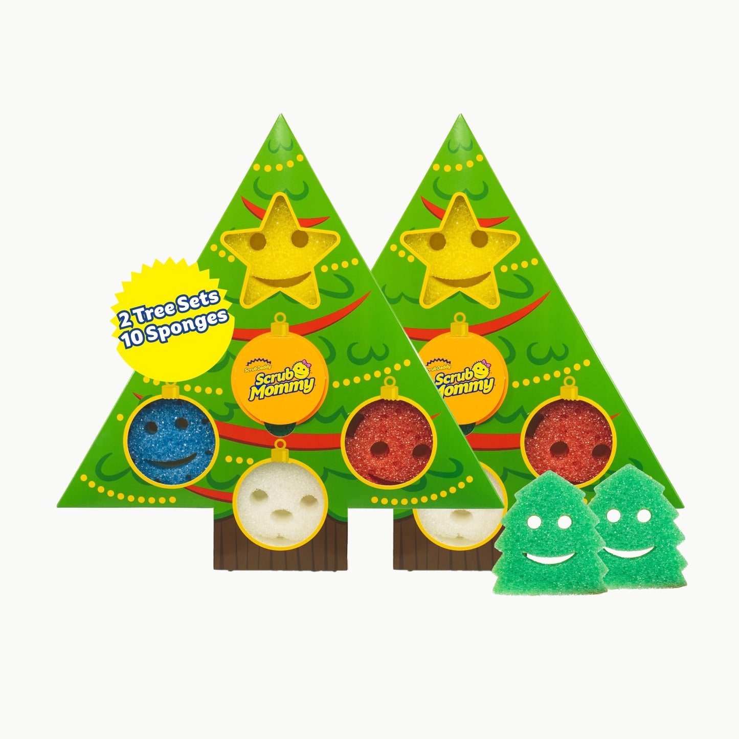 Scrub Daddy Scrub Mommy Holiday Christmas Tree Gift Box Set, Non-Scratch Christmas Cleaning Sponges for Kitchen, Dishes & Home, Dual-Sided Dish