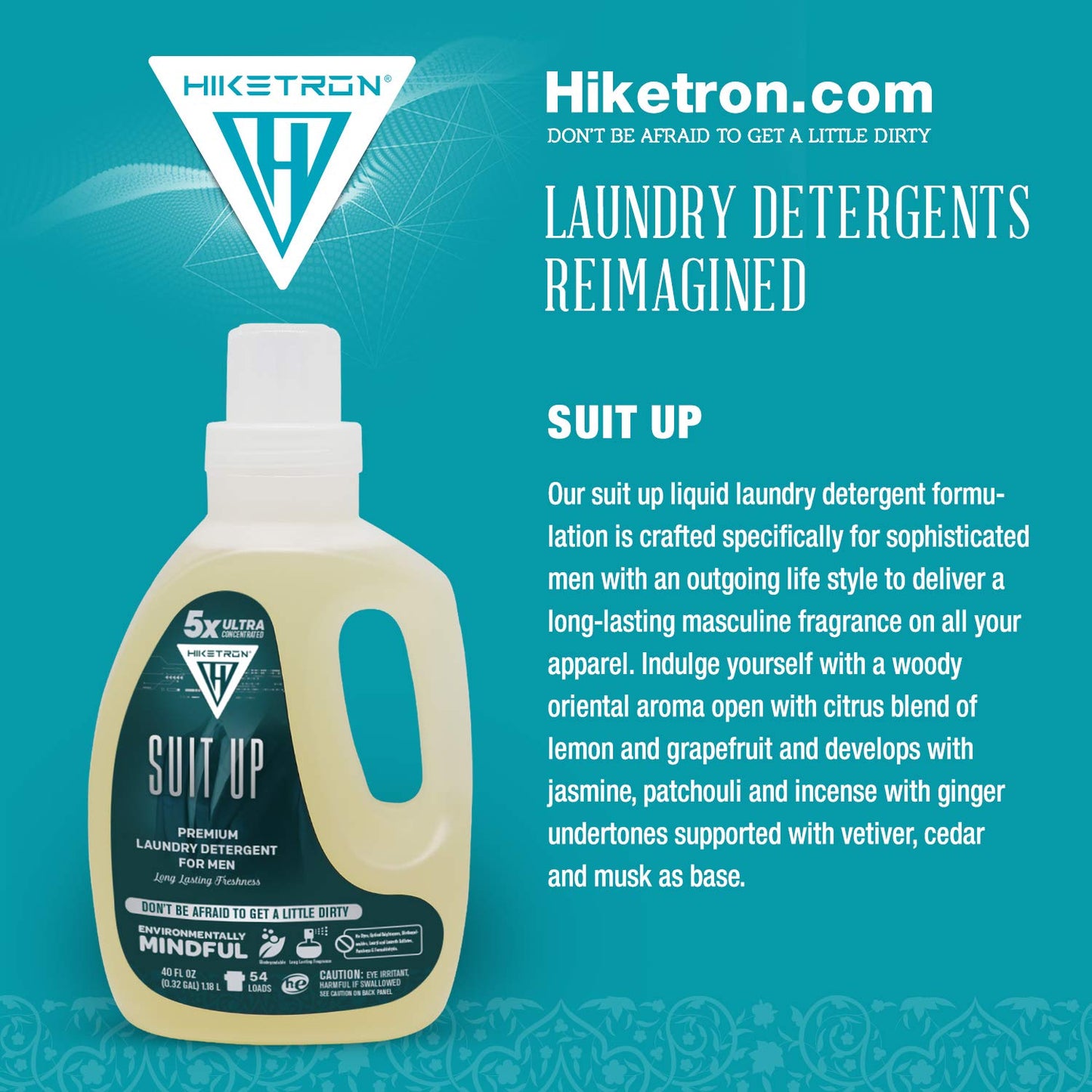 Hiketron Suit Up Liquid Laundry Detergent, 5x Ultra Concentrated, Tough Stains Remover, Long Lasting Masculine Scent (40 Fl Oz, Pack of 1)