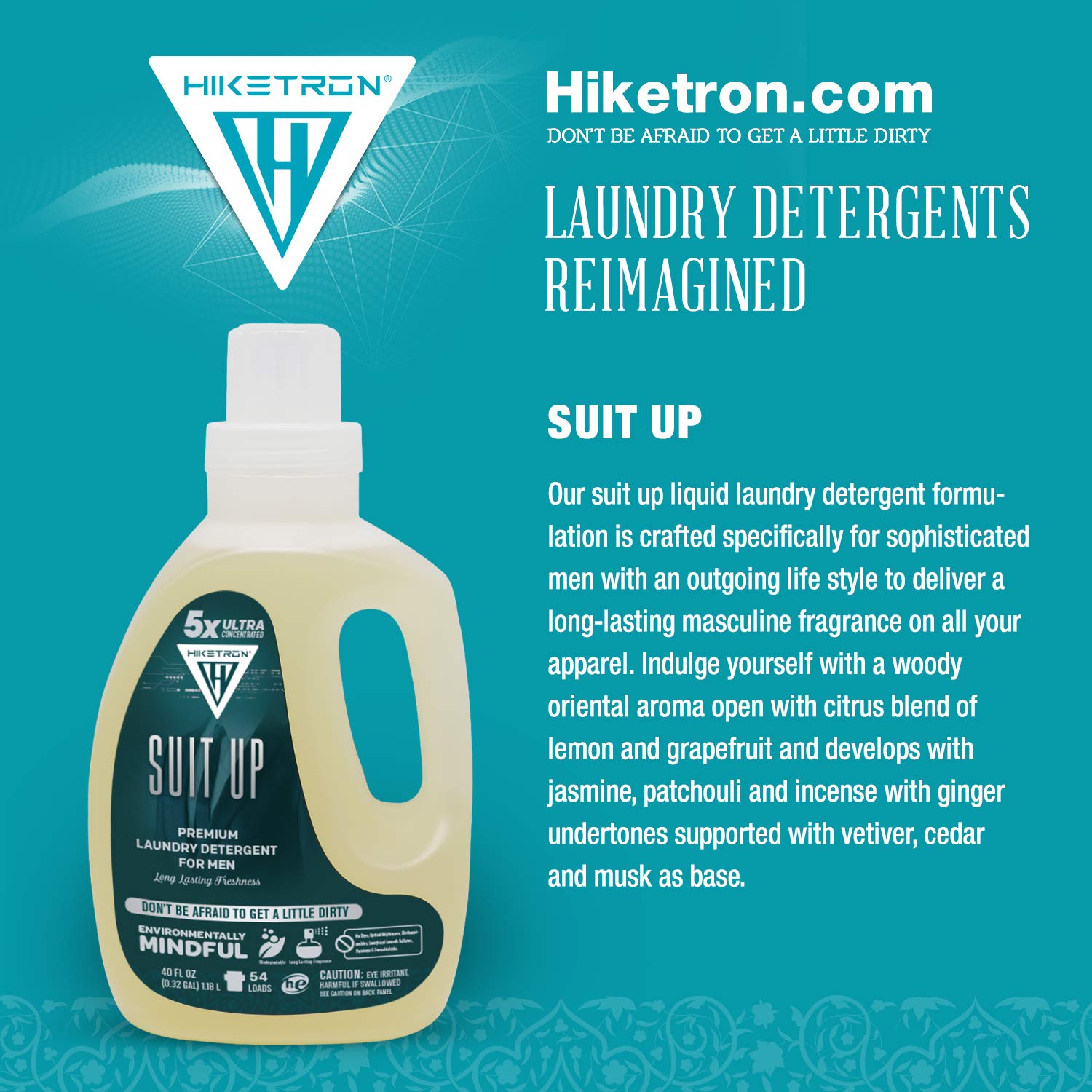 Hiketron Suit Up Liquid Laundry Detergent, 5x Ultra Concentrated, Tough Stains Remover, Long Lasting Masculine Scent (40 Fl Oz, Pack of 1)