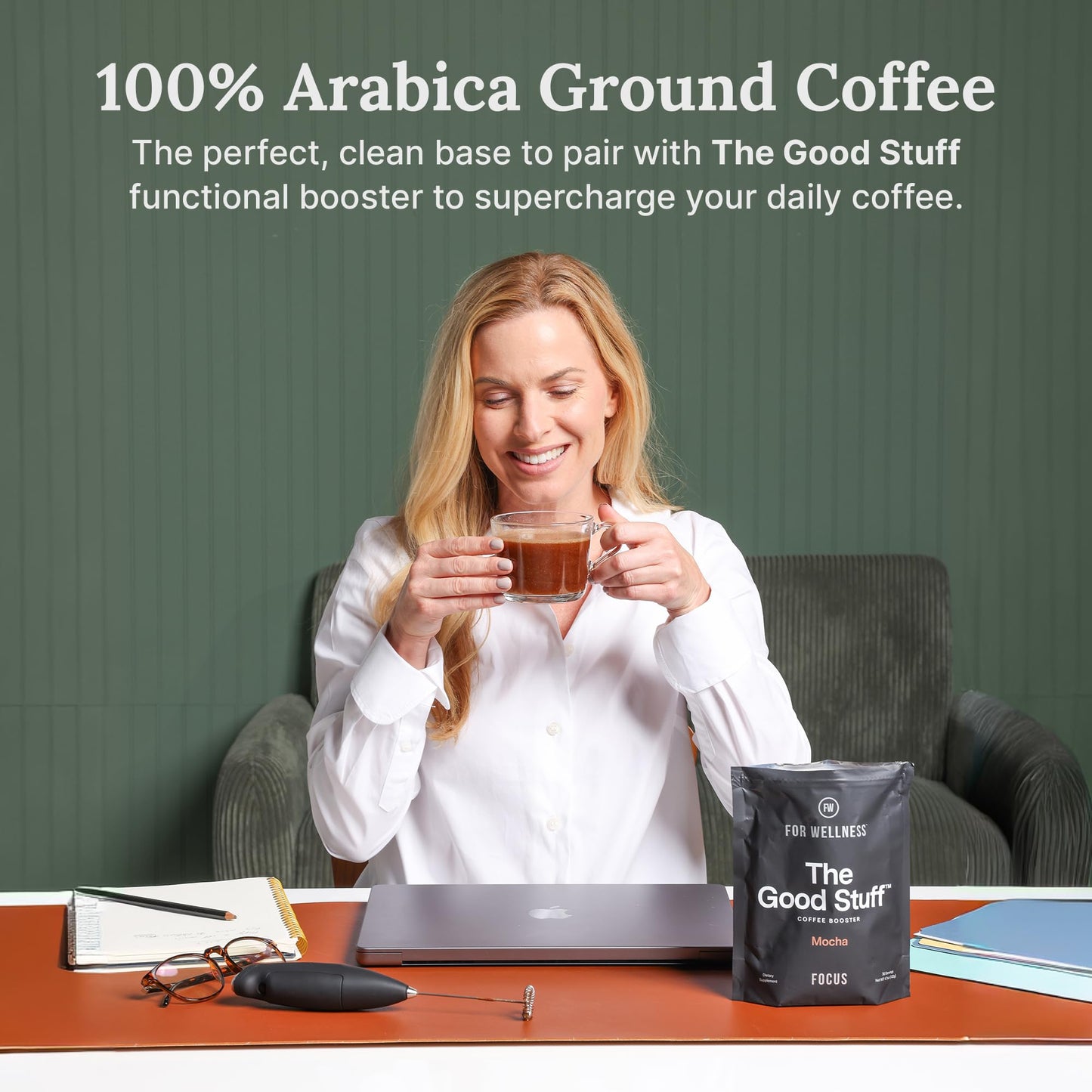 For Wellness Arabica Ground Coffee (12 oz, Dark Roast) - Pair With The Good Stuff to Supercharge Your Coffee