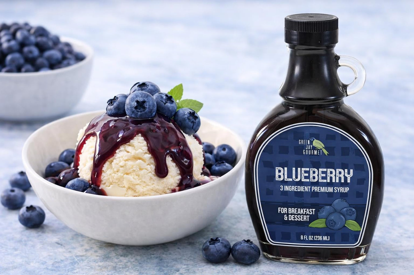 Green Jay Gourmet Blueberry Syrup - 3 Ingredient Premium Breakfast Syrup with Fresh Blueberries, Cane Sugar & Lemon Juice - All-Natural, Non-GMO