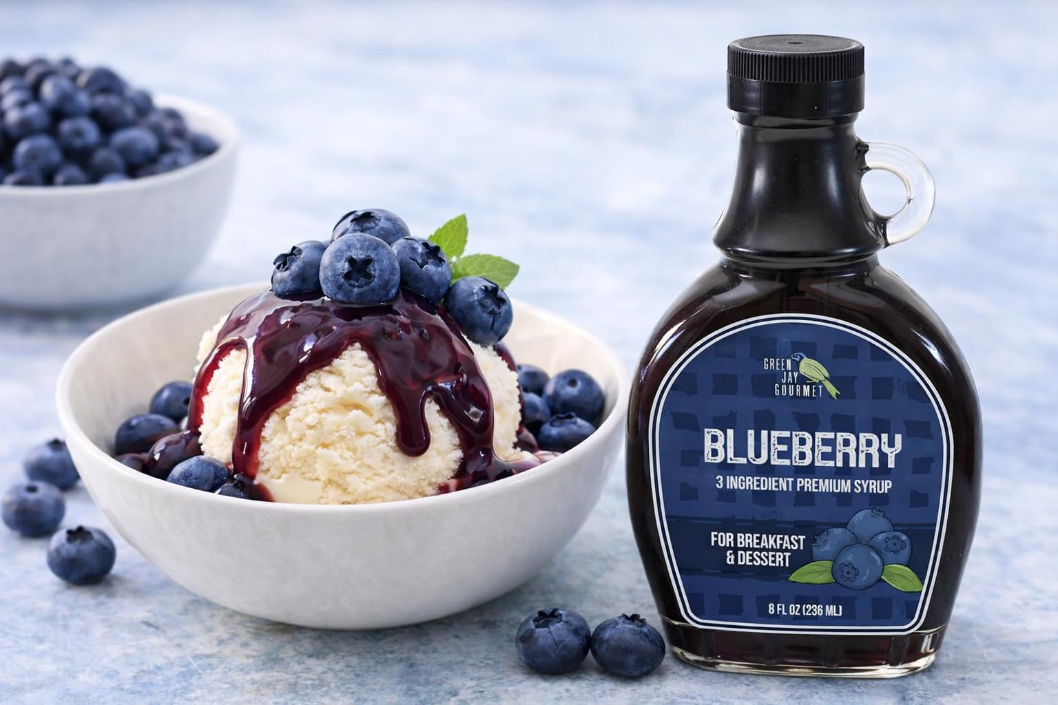 Green Jay Gourmet Blueberry Syrup - 3 Ingredient Premium Breakfast Syrup with Fresh Blueberries, Cane Sugar & Lemon Juice - All-Natural, Non-GMO