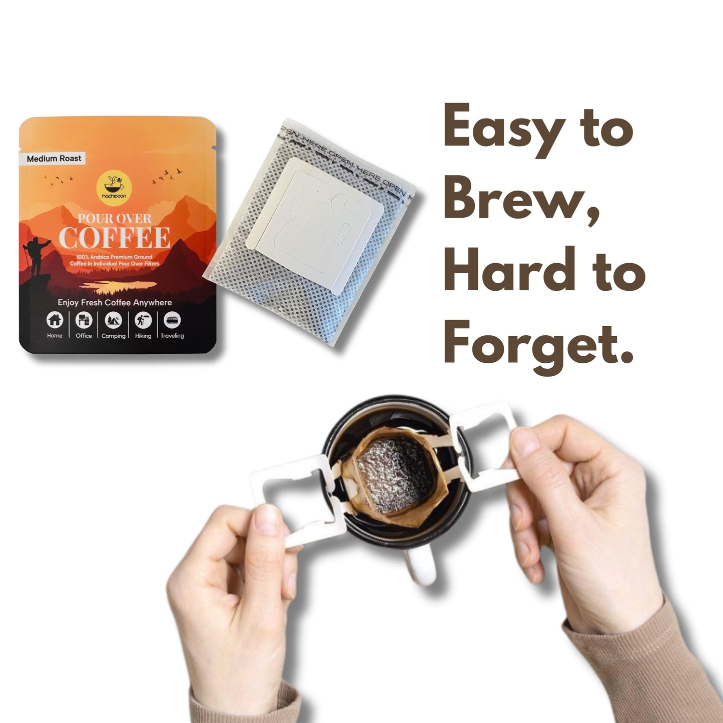 Hachidoori Single-Serve Portable Pour Over Drip Coffee - 7 Ready-to-Brew Packs with Ground Coffee & Filters | Fresh Coffee Anytime - Travel, Camping