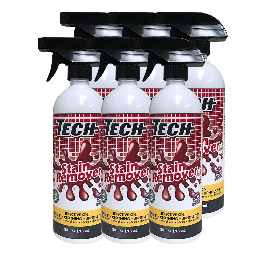 TECH Stain Remover, 24 oz Spray Bottle, 6 Pack, For Carpet, Clothes, Upholstery, and Other Fabrics