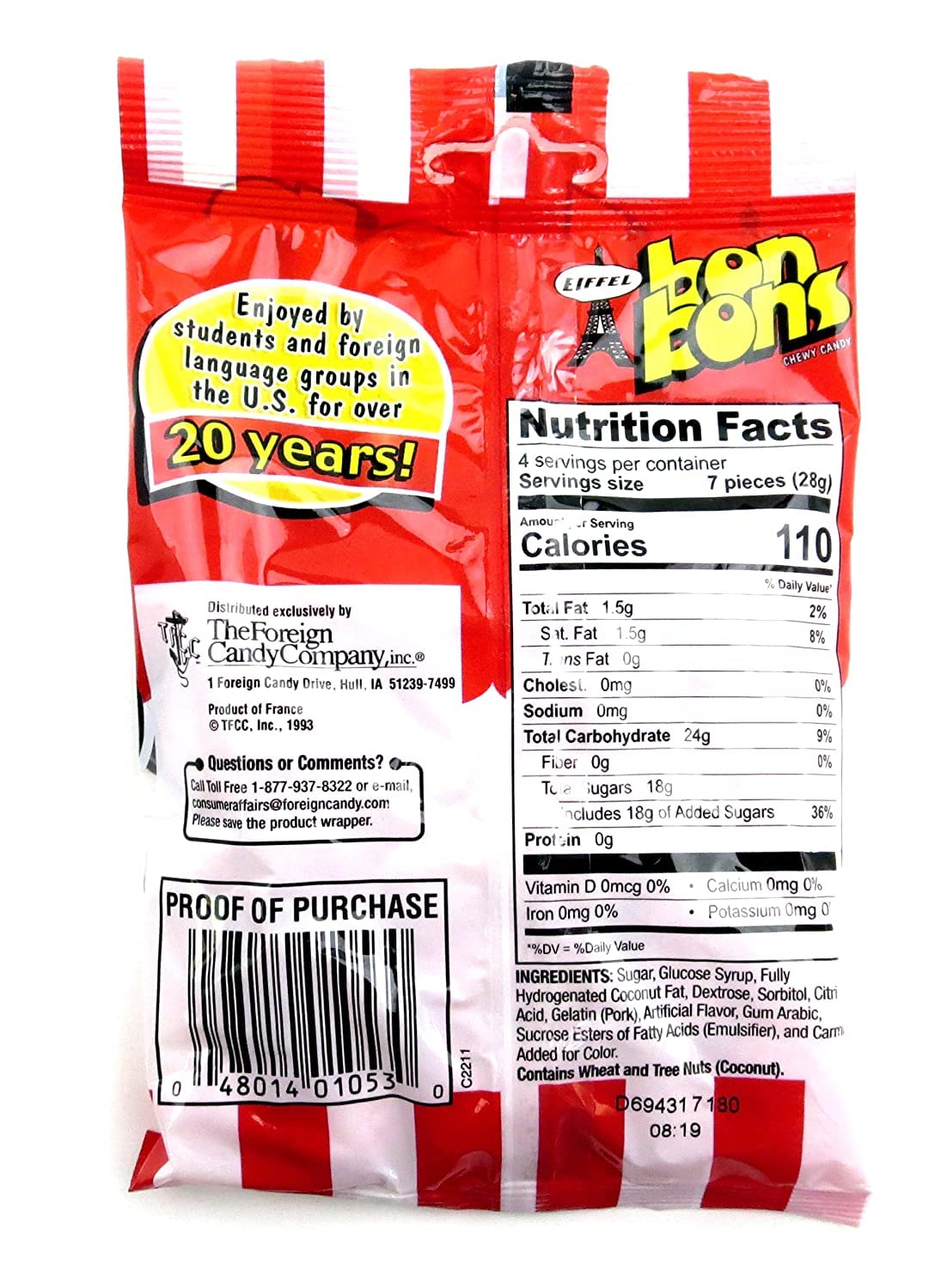 Eiffel Cherry Bon Bons Chewy Candy, 4 oz Bags in a BlackTie Box (Pack of 12)