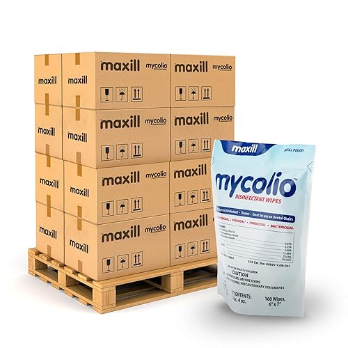Maxill Mycolio Hospital Grade Disinfectant Wipes 160 Wipes - 6" x 7” - Disinfecting Antibacterial Sanitizing Cleaning Wipes (1 Pallet / 560 Refill