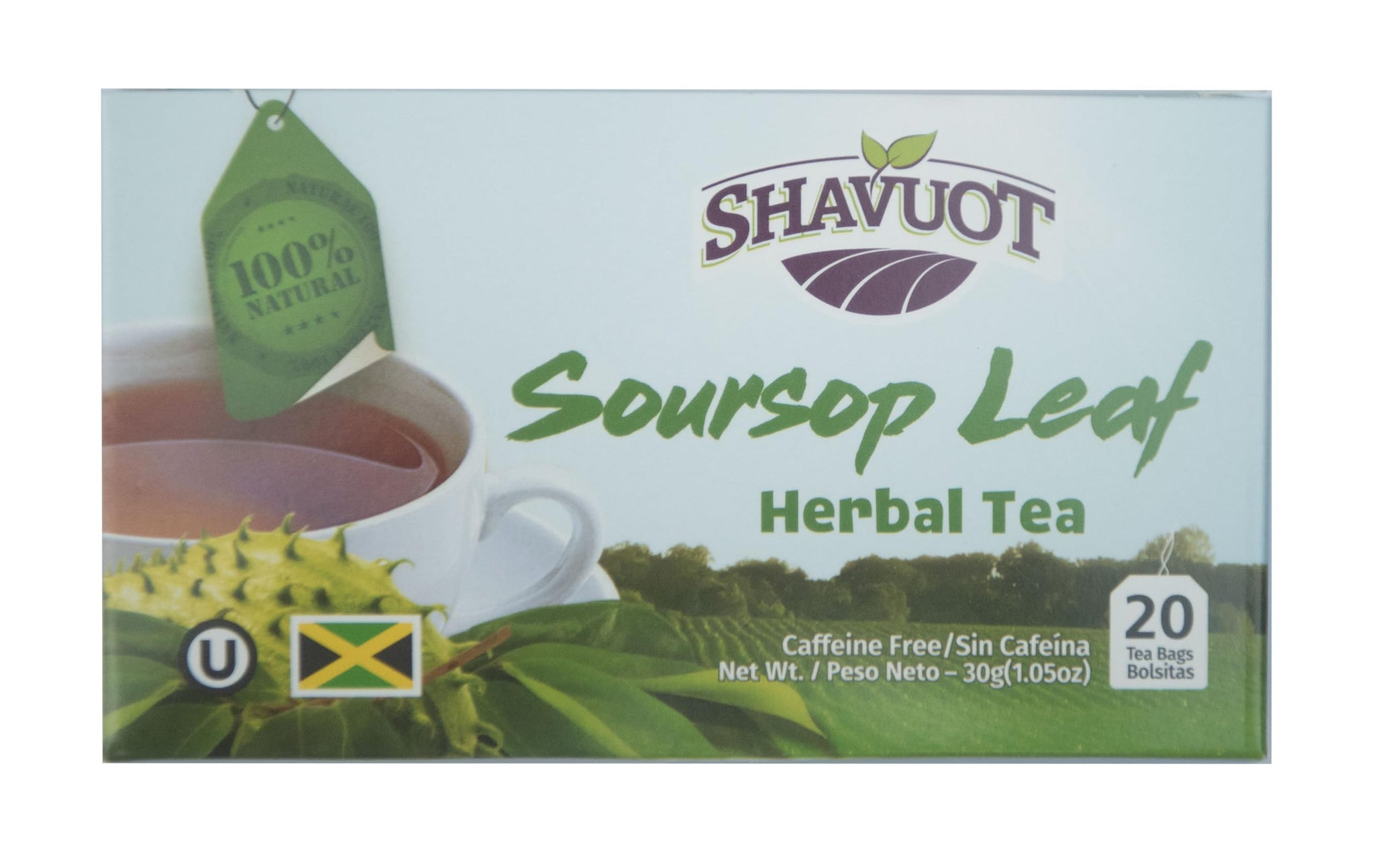 Shavuot Soursop Leaf Herbal Tea - 100% Natural, Caffeine-Free, 40 Tea Bags Total - Herbal Tea from Jamaica