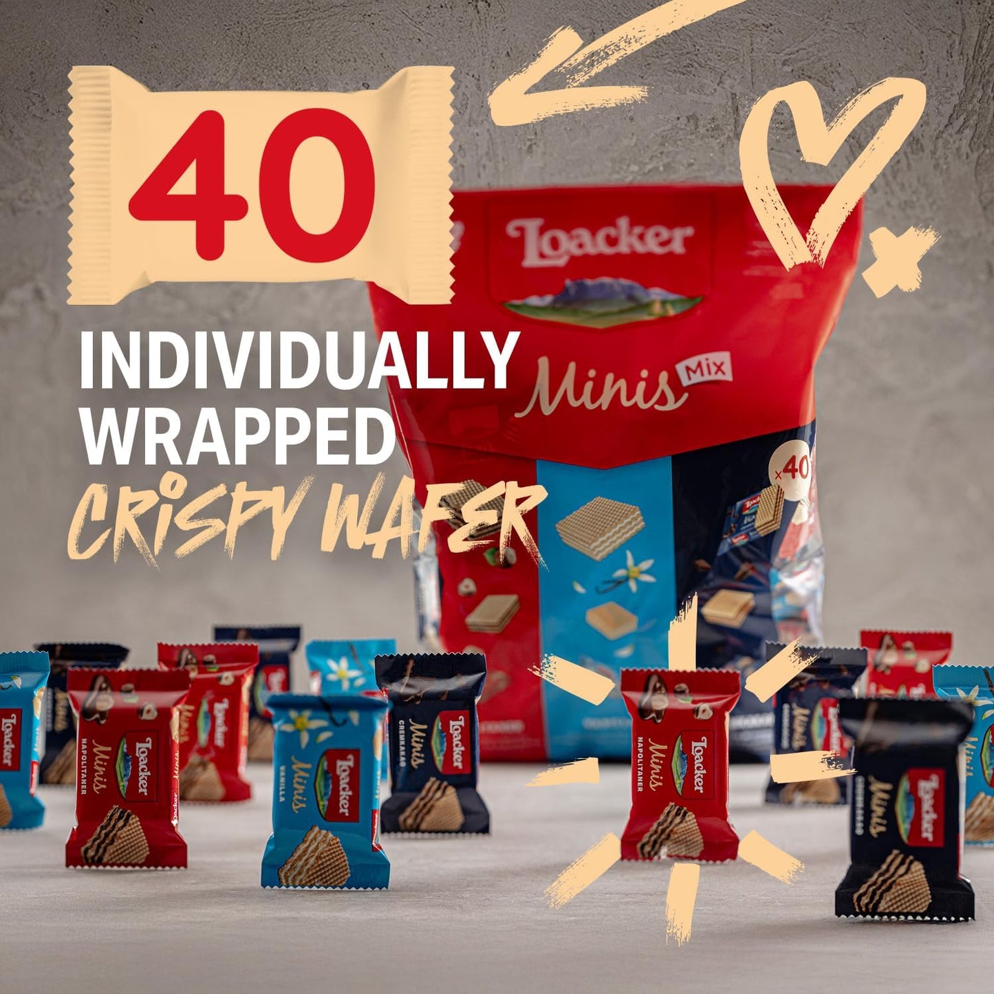 Loacker Minis Wafer Variety Pack - 30% Less Sugar - Premium Cream Filled Wafer Cookies - Mix of Hazelnut, Chocolate and Vanilla - NON-GMO