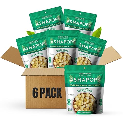 AshaPops Vegan Cheese Flavored Popped Water Lily Seeds, 1 oz (Pack of 6) - Gluten-Free, Vegan, Paleo, Nut-Free, Corn-Free, Soy-Free, Non-GMO