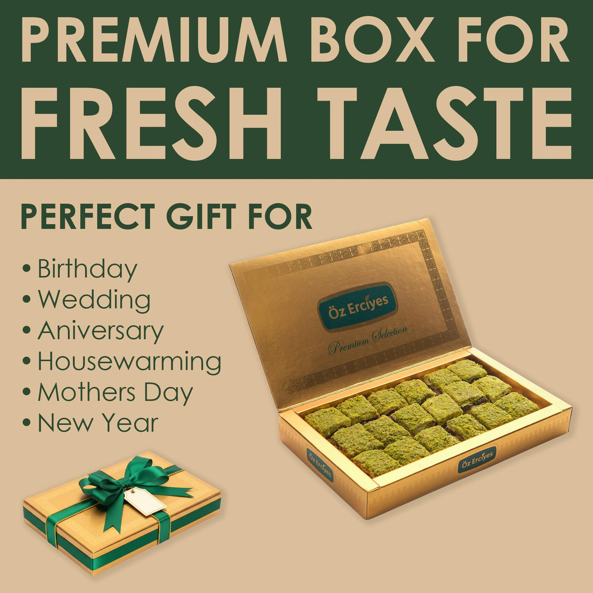 Baklava Style Turkish Delight with Chocolate and Pistachio - Soft Lokum Candy, Gourmet Turkish Sweets Gift Box, Delicias Turcas, 17.6 oz (500g)