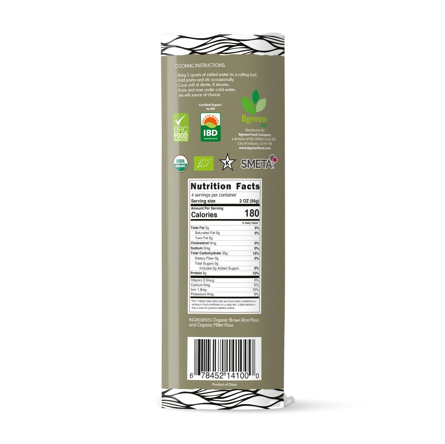 Bgreen Organic Millet + Brown Rice Angel Hair Pasta Vegan Gluten-Free 2 PK