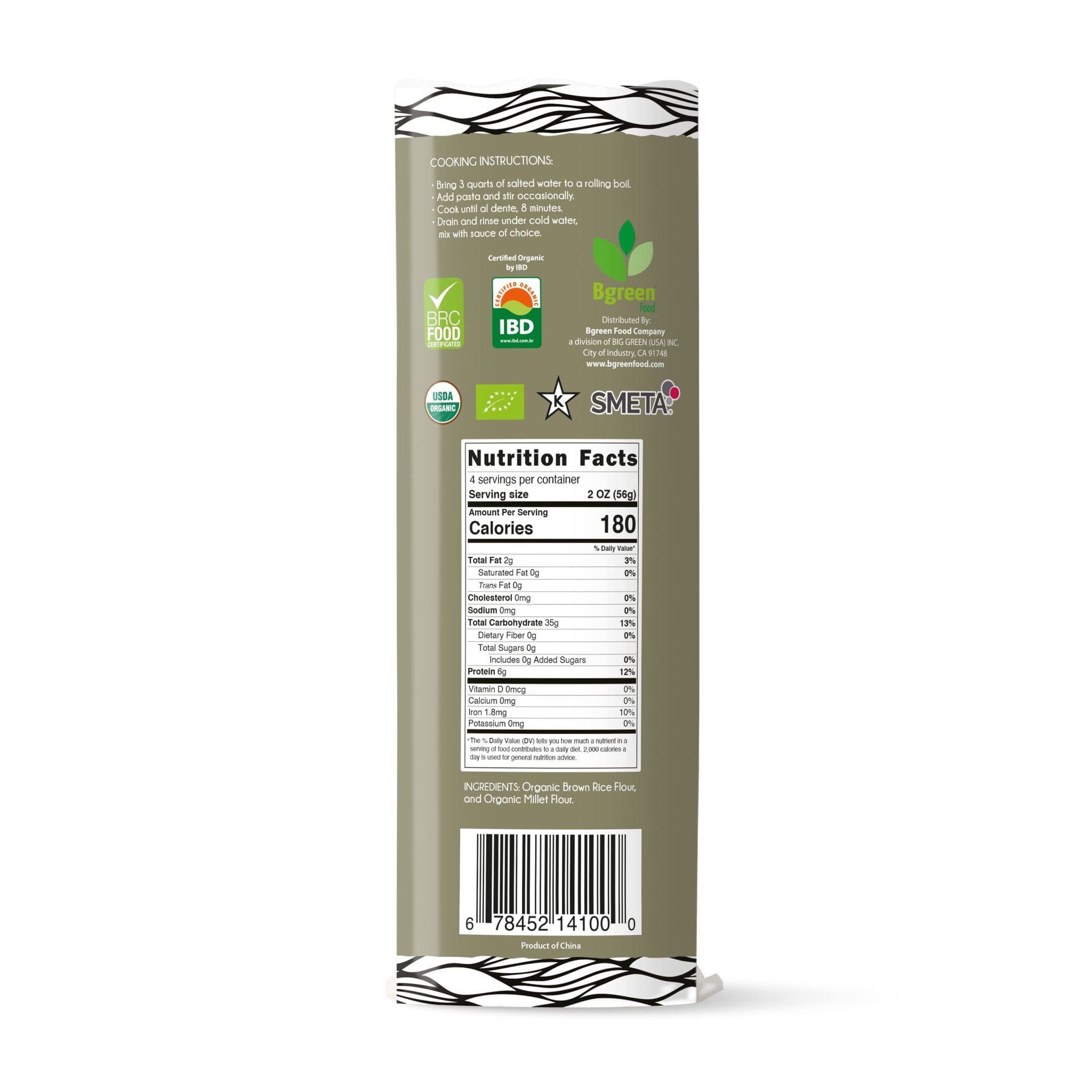 Bgreen Organic Millet + Brown Rice Angel Hair Pasta Vegan Gluten-Free 2 PK