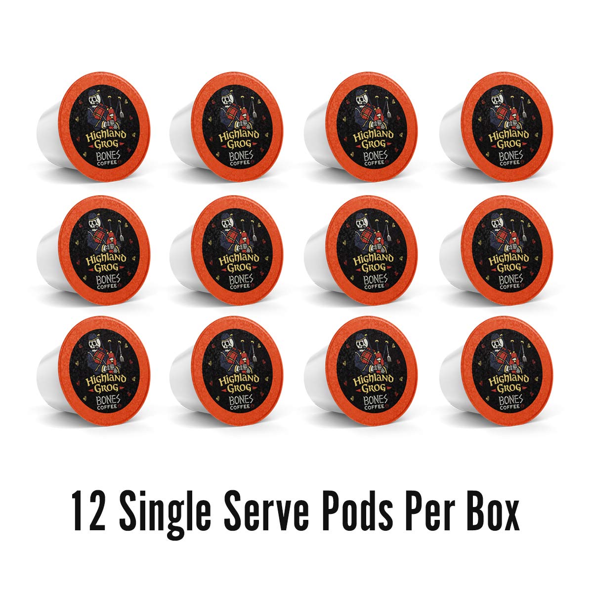 Bones Coffee Company Flavored Coffee Bones Cups Highland Grog Butterscotch Caramel | 12ct Single-Serve Coffee Pods Compatible with Keurig 1.0 & 2.0