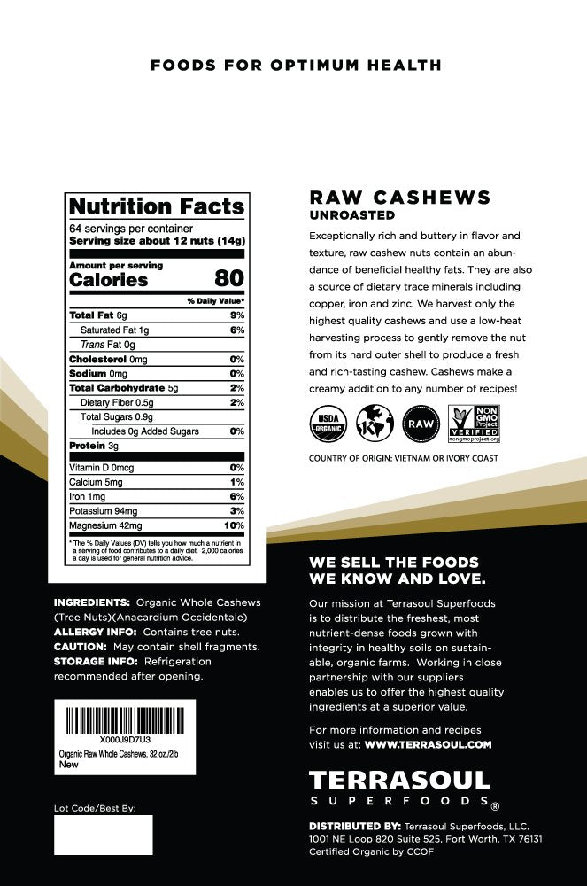 Terrasoul Superfoods Organic Raw Cashews, 6 Lbs (Pack of 3), Premium Quality for Snacking, Baking, and Culinary Creations