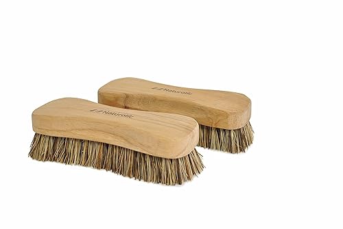 Naturolic All-Natural Wooden Scrub Brush Set | Wooden Handle | Palmyra Bristle Brush for Cleaning | Eco Friendly Cleaning Products | Scrub Brush Set
