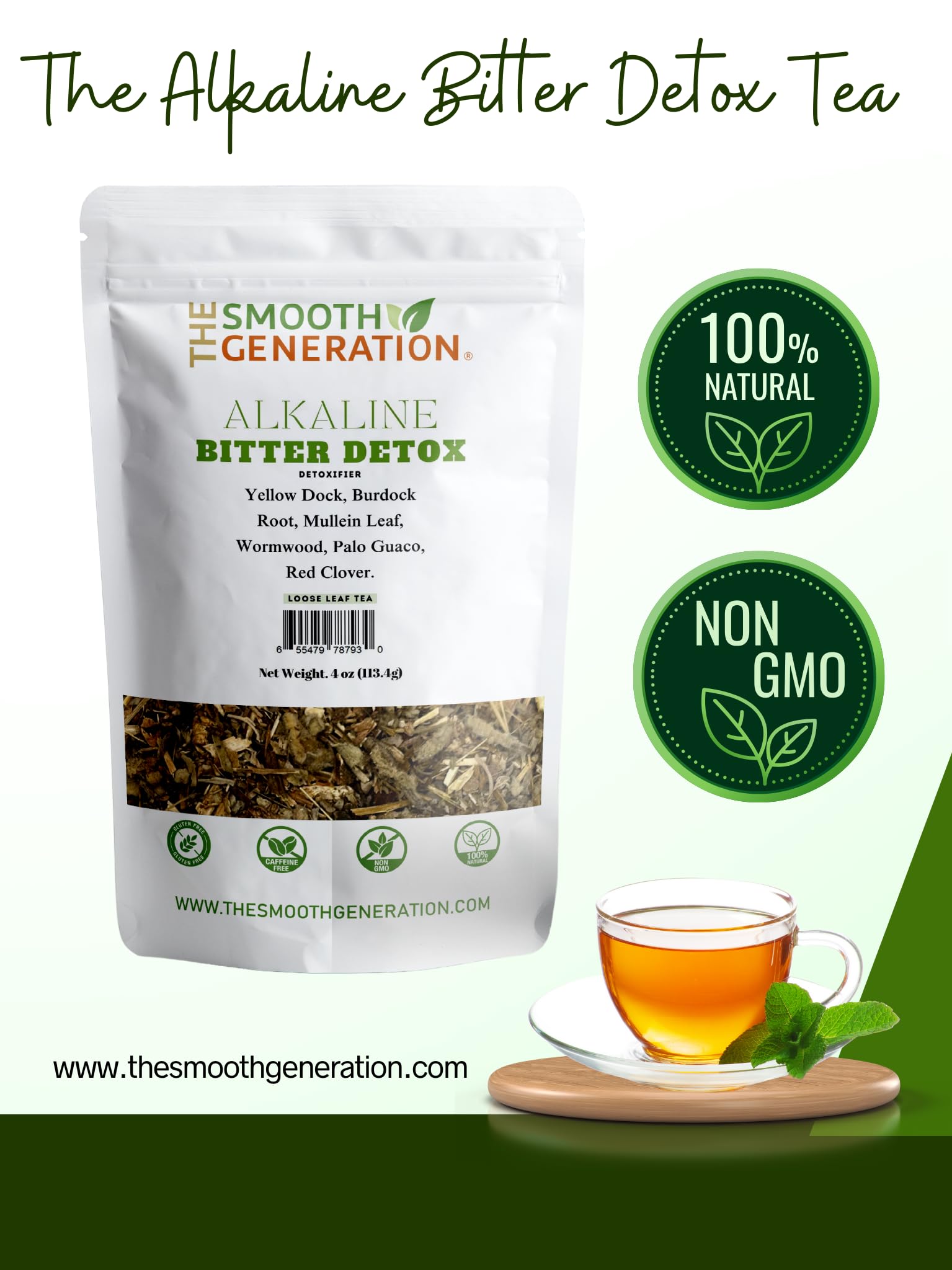 Alkaline Bitter Detox Tea - Herbal Digestive & Detox Support - 100% Natural, Vegan, Non-GMO, 4 0z Loose Leaf Tea