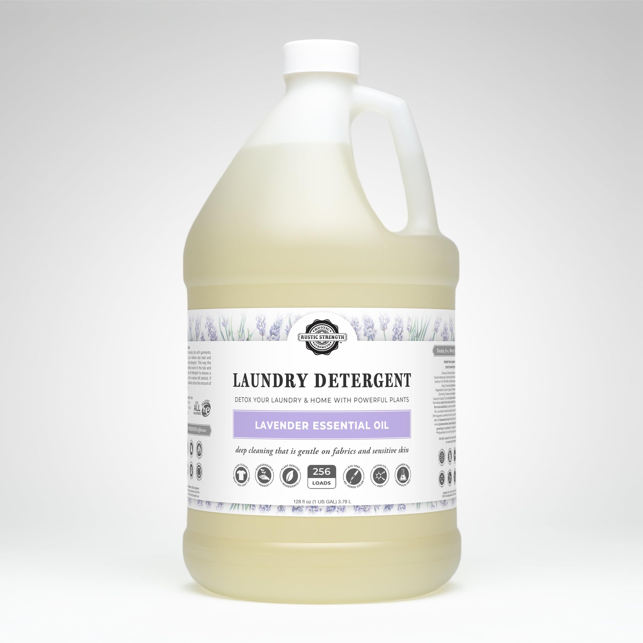 Rustic Strength Natural Laundry Detergent, Lavender Scent, Liquid, Color Safe, Sensitive Skin, HE Compatible, Gallon Plastic
