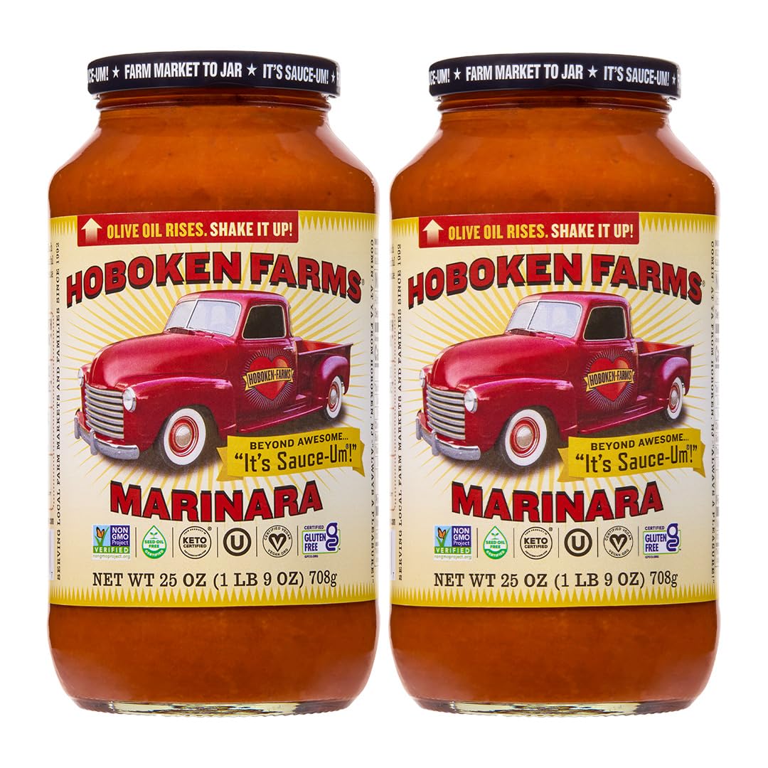 Hoboken Farms Marinara Sauce - No Sugar Added, Non-GMO, Preservative-Free, Low Carb, Keto - Better For You Pasta Sauce! (25 Fl Oz, Pack of 2)