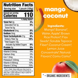 Noka Superfood Smoothie Pouches (Mango Coconut) 4 Pack, with Plant Protein, Prebiotic Fiber & Flax Seed, Organic, Gluten Free, Vegan, Healthy Fruit