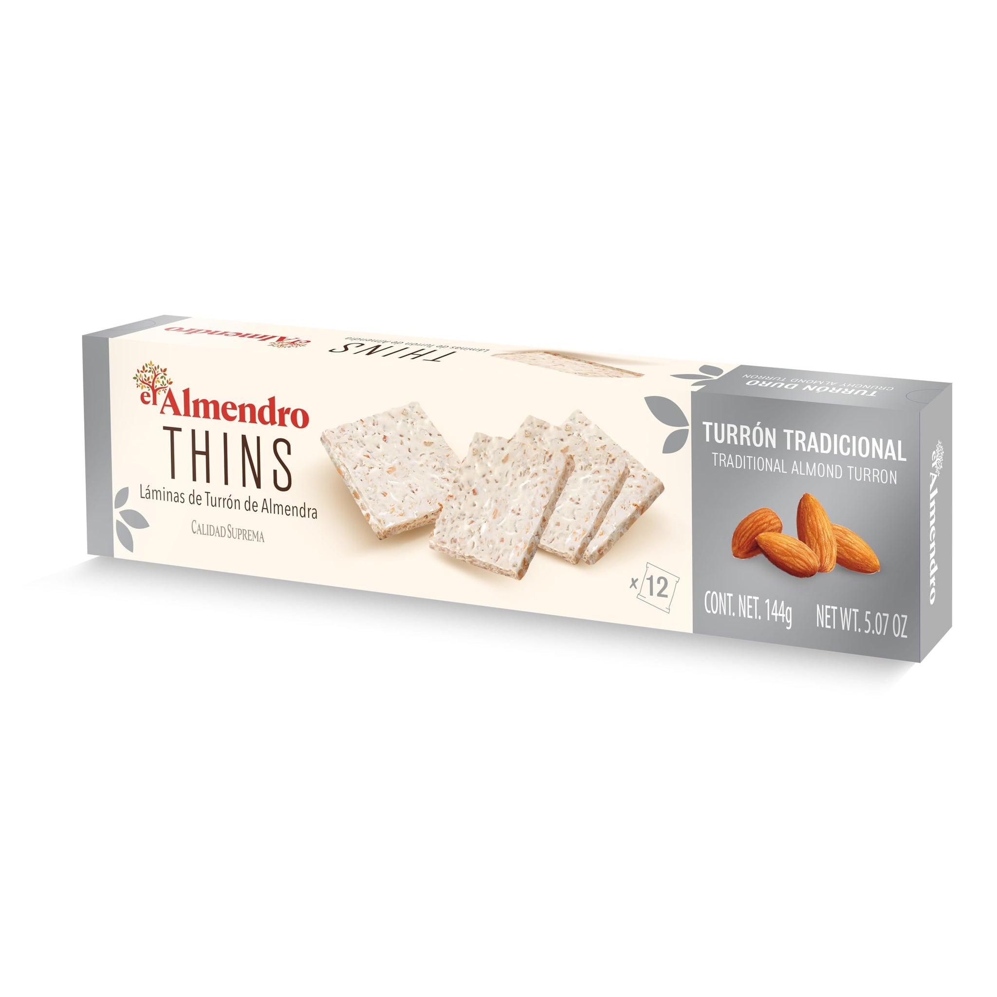 Nougat Sheets Almond Turron Thins, 12 Individually Wrapped Traditional Almond Turron Almond Thins By El Almendro