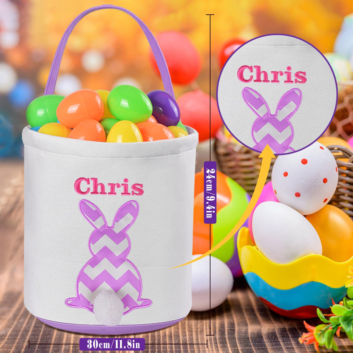 Personalized Easter Bunny Basket, Touber 2 Pack Easter Baskets for Kids Customized Easter Basket Easter Basket Bags Personalized Easter Baskets
