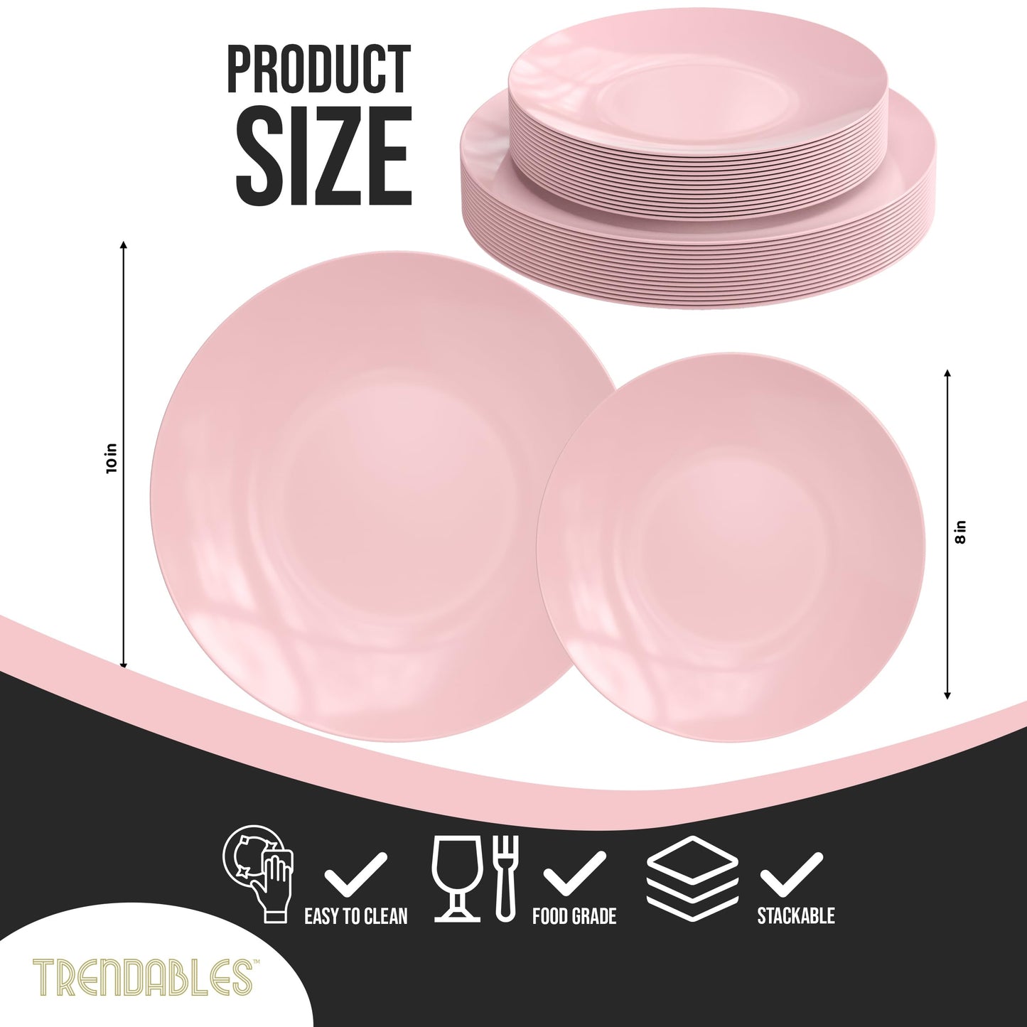 Trendables 120 Pcs Pink Plates Plastic Dinner Plates 60 Guests I 60-10" Heavy Duty Plastic Plates & 60-8" Dessert Plates | Disposable Dinnerware Set |