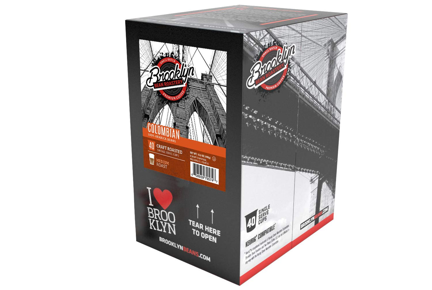 Brooklyn Beans Colombian Gourmet Coffee Pods - Compatible with Keurig K Cup Brewers Including 2.0 Machines, 40 Count, Rich and Smooth Colombian Medium