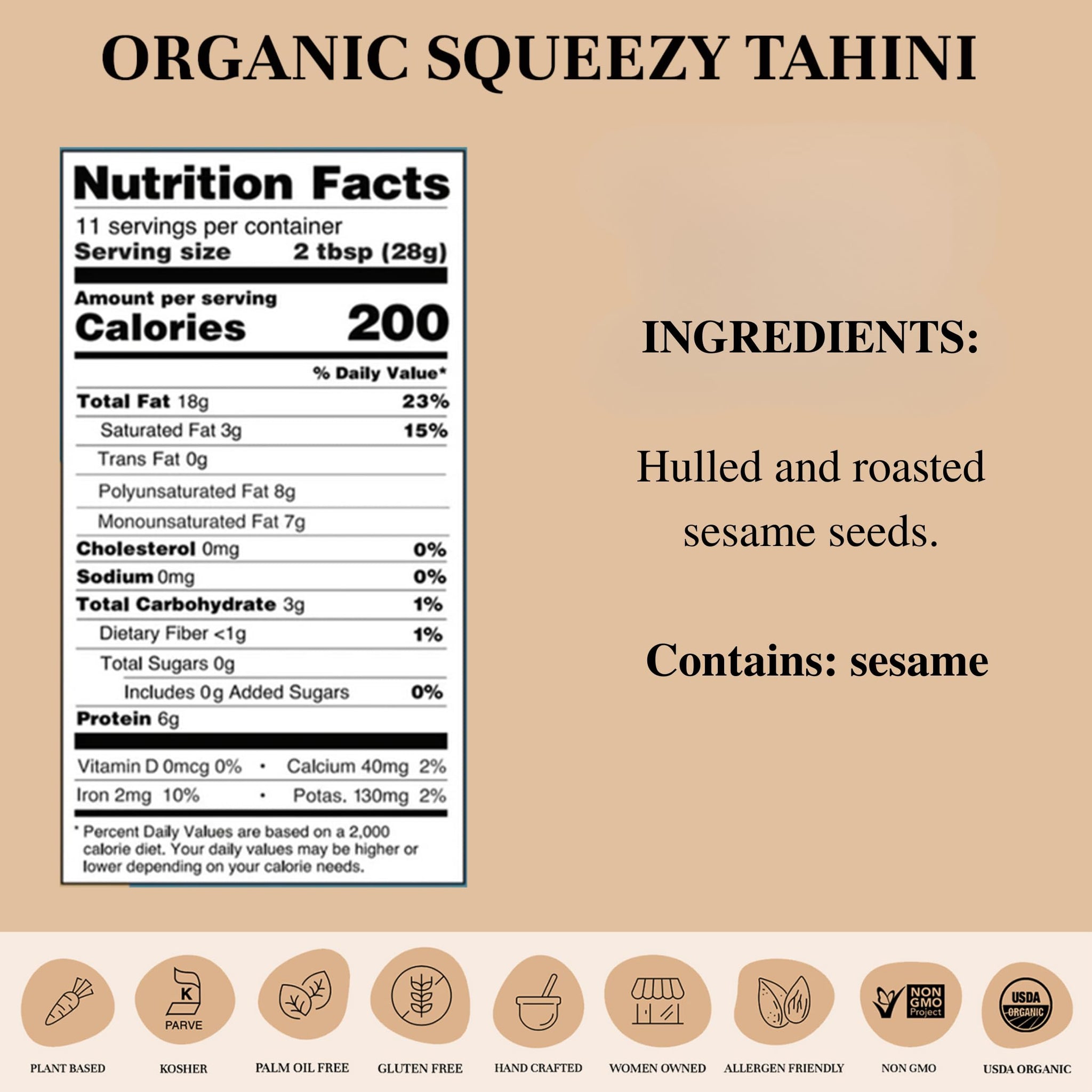 Seed + Mill - Tahini Sauce - Organic - Squeeze Bottle - Vegan, Kosher, Non-GMO, Keto, Paleo, Whole30, Gluten Free - Silky Smooth Texture - Great in