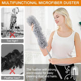 Microfiber Duster for Cleaning with Telescoping Extension Pole 100 Inch, Washable Bendable Head Duster Cleaner for Cleaning High Ceiling, Keyboard