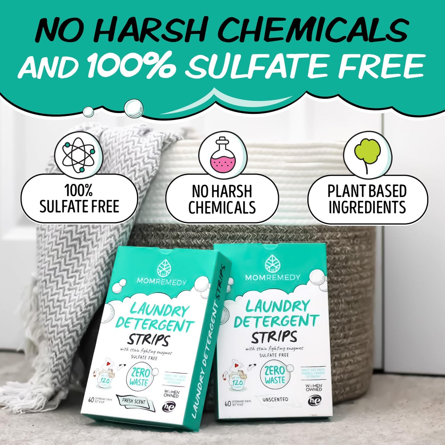 MomRemedy Laundry Detergent Sheets with Powerful Stain Fighting Enzymes - Made in EU, Sulfate Free, Zero Waste Laundry Sheets Detergent in Recyclable