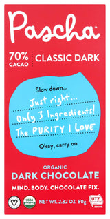 Organic Chocolate Dark, 70% Cacao Pascha Organic 1 (2.82 oz) Bar