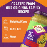 Patak’s Hot Chile Pickle 10 oz Jar (Pack of 2) - Authentic Indian Pickle with Chile Peppers, Mustard Seeds & Spices - Vegan & Gluten Free - No