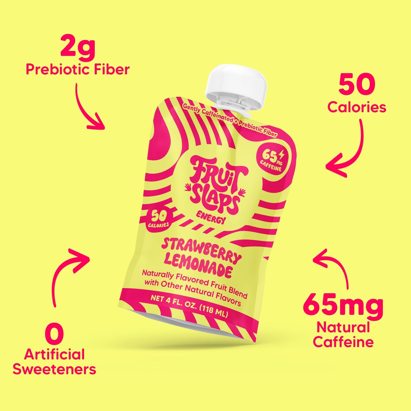Fruit Slaps Caffeinated Fruit Blend - Strawberry Lemonade, Natural Caffeine, Real Fruit, Prebiotic Fiber - Energy Boost for Focus & Gut Health