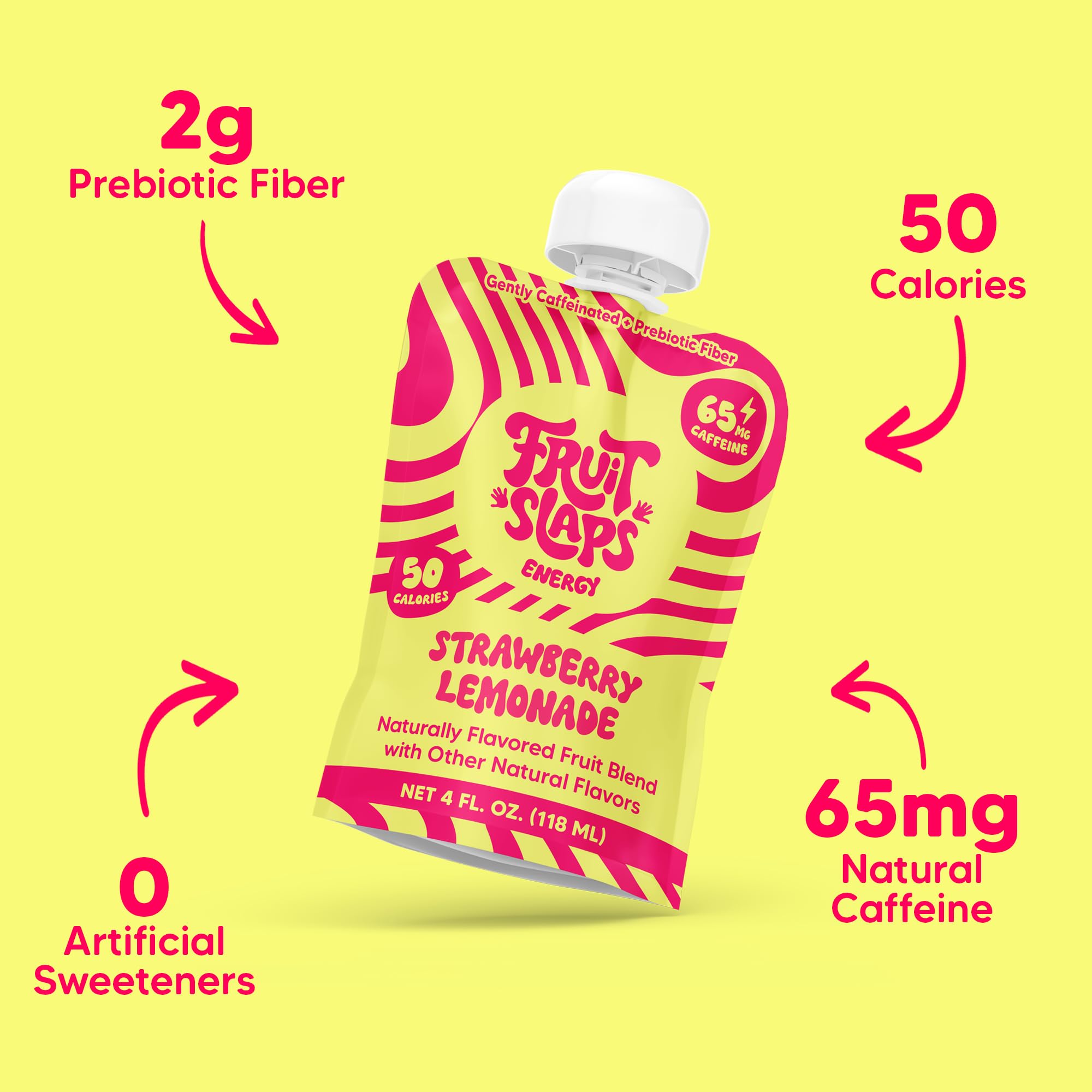 Fruit Slaps Caffeinated Fruit Blend - Strawberry Lemonade, Natural Caffeine, Real Fruit, Prebiotic Fiber - Energy Boost for Focus & Gut Health