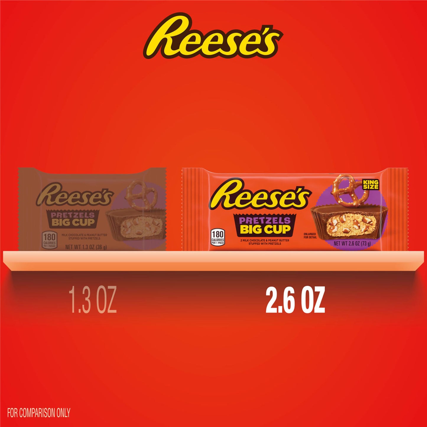 REESE'S Big Cup with Pretzels Milk Chocolate King Size Peanut Butter Cups, Candy Packs, 2.6 oz (16 Count)
