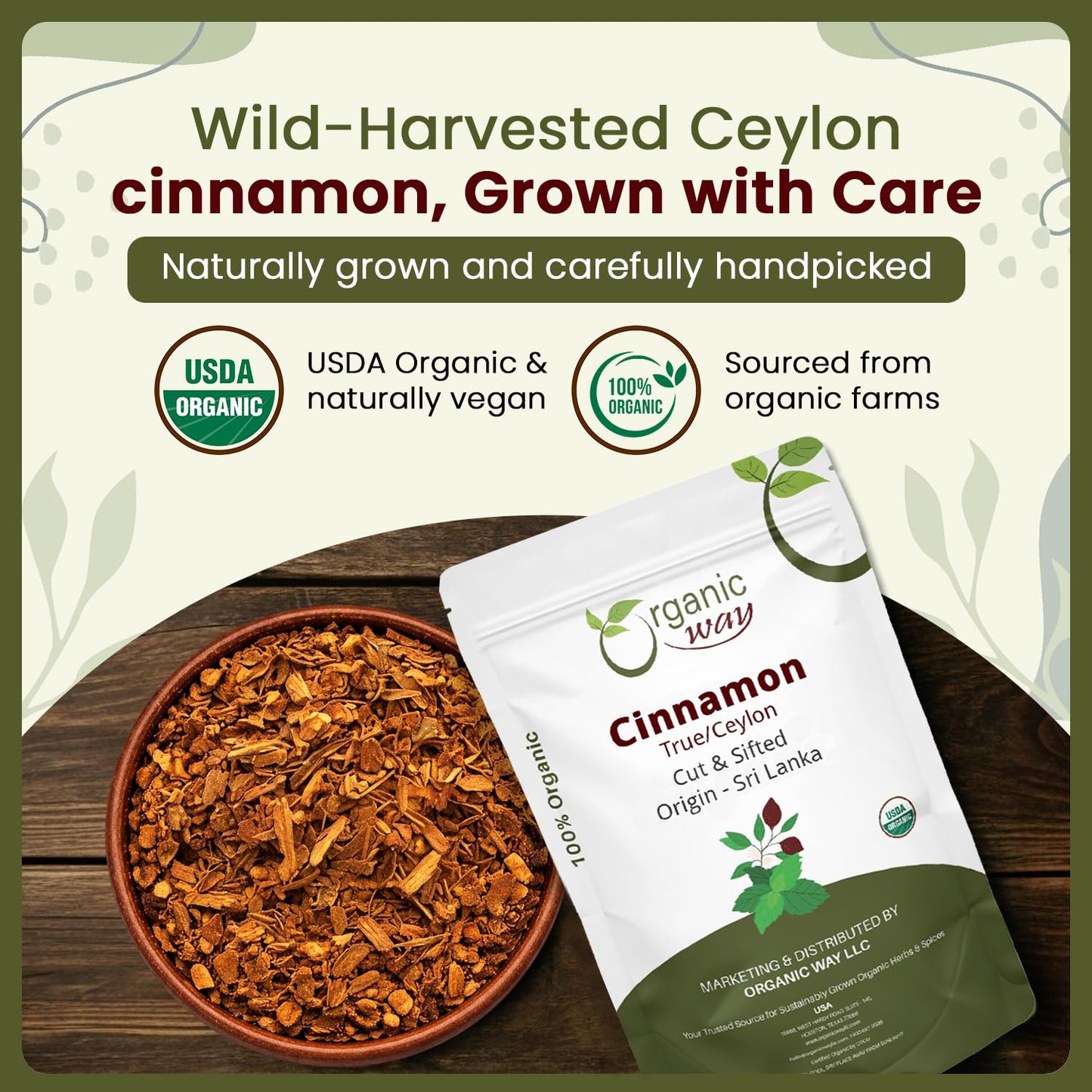 Organic Way Premium True Ceylon Cinnamon Cut & Sifted (Cinnamomum verum) - Adds Flavour | Organic & Kosher Certified | Raw, Non GMO & Gluten Free |