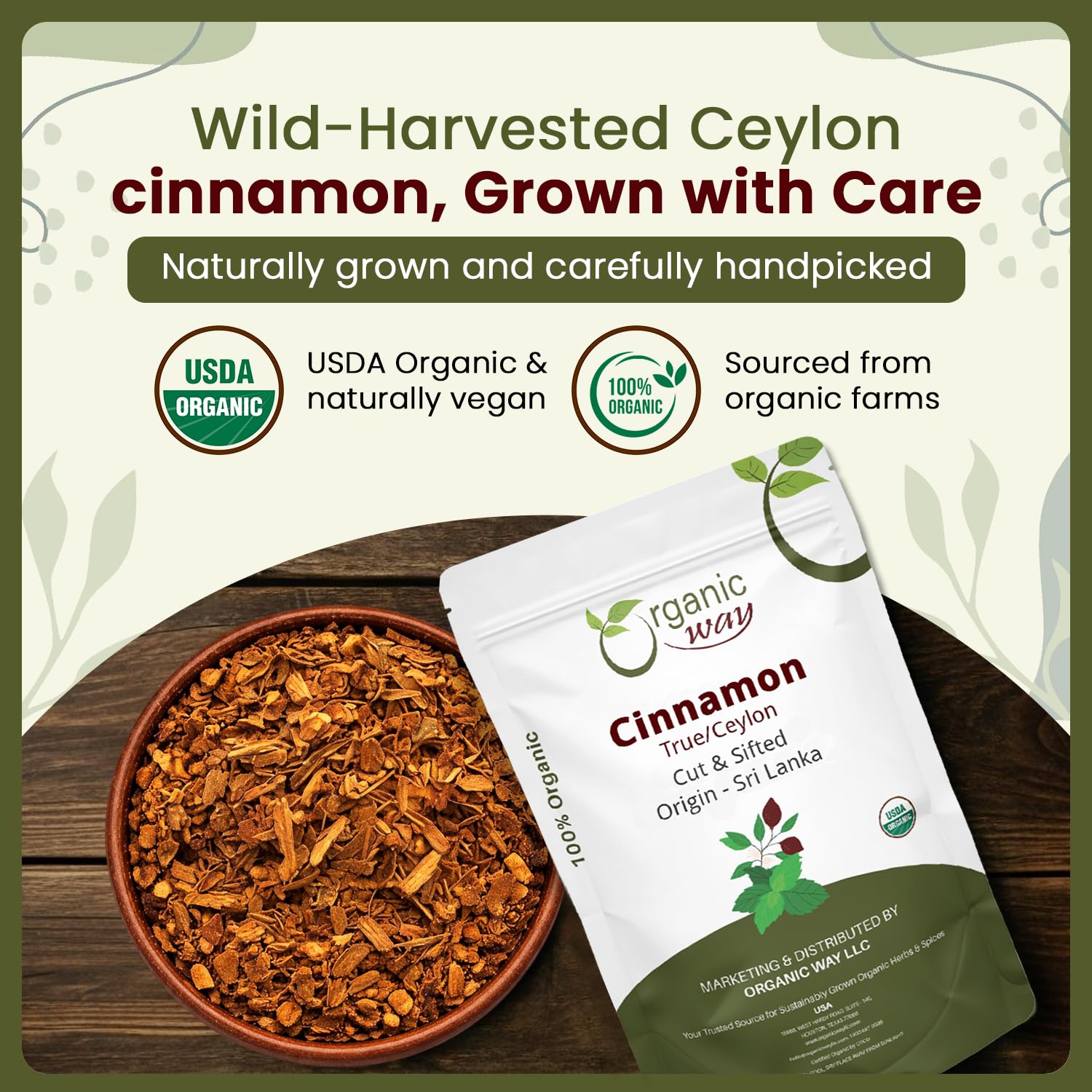 Organic Way Premium True Ceylon Cinnamon Cut & Sifted (Cinnamomum verum) - Adds Flavour | Organic & Kosher Certified | Raw, Non GMO & Gluten Free |