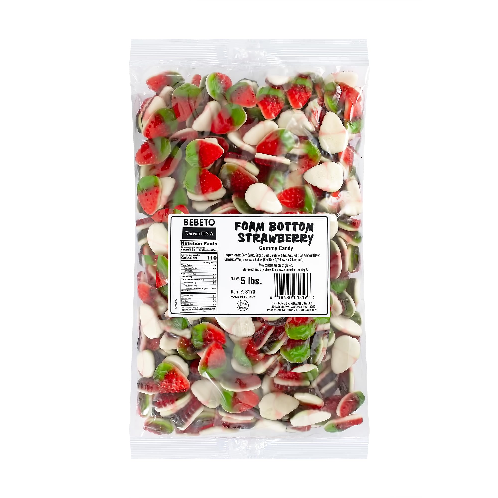 Kervan Candy Bebeto Foam Bottom Strawberry Gummies - Fruity, Soft & Sweet Gummy Candy Bulk for Kids, Gift Snacks and Parties - Strawberry Gummies Big