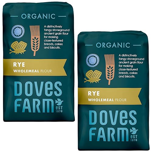 Doves Farm Organic Stoneground Wholemeal Rye Flour 2.2 lb (Pack of 2) - High Fiber Ancient Whole Grain Dark Rye Flour for British Baking Breads, Cakes