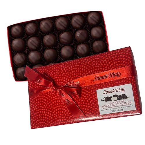 Fannie May Dark Chocolate Vanilla Buttercreams, Signature Holiday Wrap Chocolate Candy Gift Box, 1 lb
