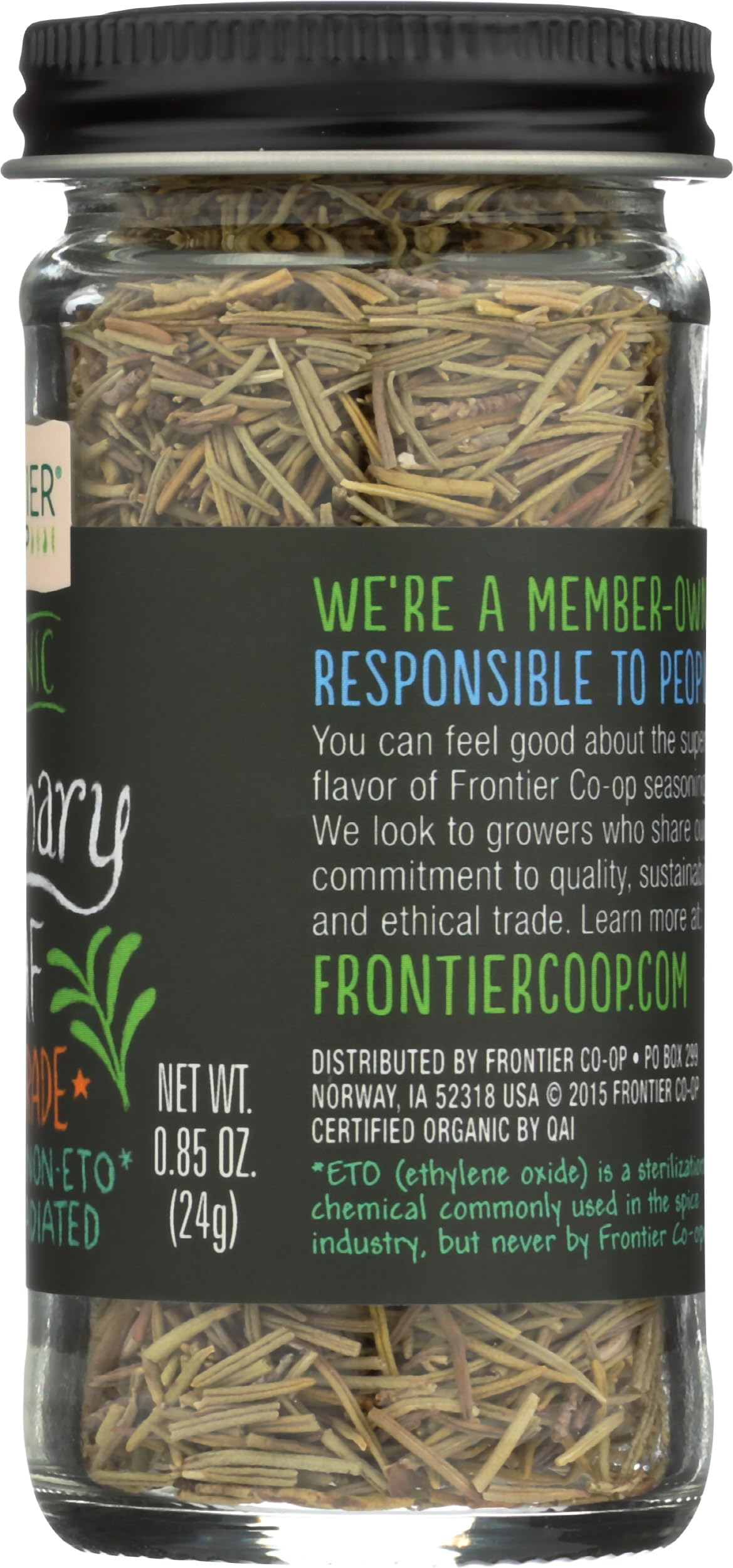 Frontier Co-op Organic Whole Rosemary Leaf, 0.85 Ounce Bottle, Pungent, Herbaceous, Fresh Earthy Taste & Aroma, Kosher
