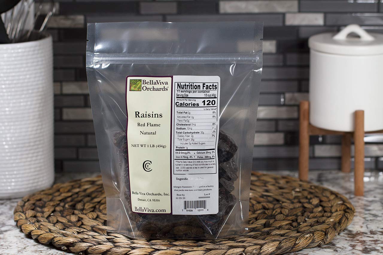 Bella Viva Orchards Natural Dried Red Flame Raisins, Sweet no Sugar Added, 1 lb of Dried Fruit