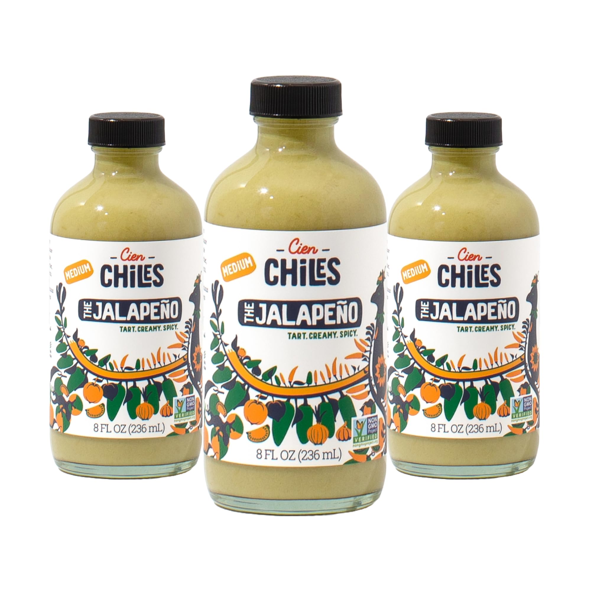 Cien Chiles The Jalapeño | All Natural Sauce | Zero Sugars, Non-GMO, Gluten-Free, Vegan | 8 OZ Bottle